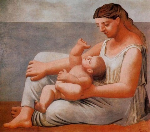 1921母と子、妻のオルガと息子パウロをモデルに描いた.jpg